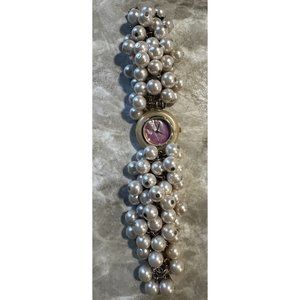 Bonetto Candy Pearl Cluster Bracelet Watch Vintage Gold Tone New Battery Z